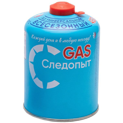Газ для портативных плит "Следопыт", метал. баллон, 450гр. резьб., (всесезонный) РОССИЯ