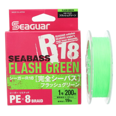 Плетеный шнур Seaguar R-18 Kanzen Seabass Flash Green X8 200m #0.6