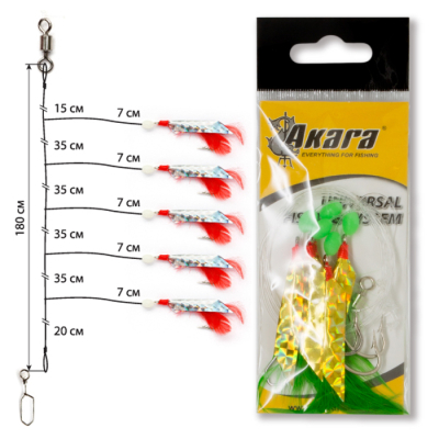 Снасточка морская Akara/Kujira Makrelen Herig System SP13 H5 №5/0 Lemon