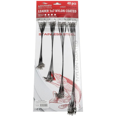 Набор поводков стальных NAMAZU Leader 1х7 Nylon Coated Black, L-15/20/25/30 см, test - 11 кг (по 10 шт.)
