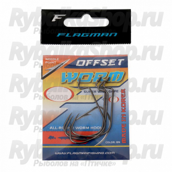 Крючки Flagman Worm Super Wide Gape Offset #1 6шт