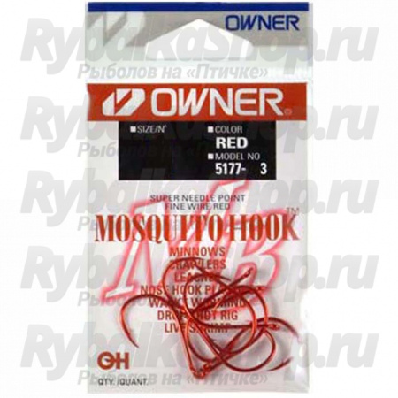 Крючок Owner 5177 Mosquito Hook red №2/0