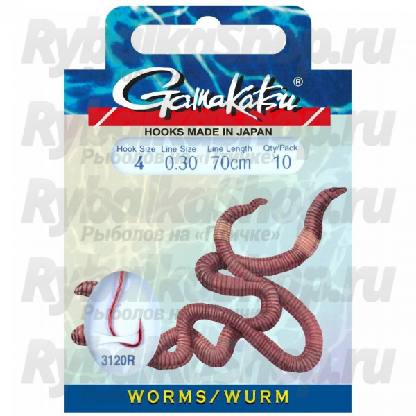 Крючок Gamakatsu BKS-3120R Worm 70см №2 d поводка 035 (10шт.)