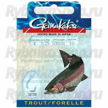 Крючок Gamakatsu BKD-3610N Trout Spiral c поводком 100cm №04 (4шт)