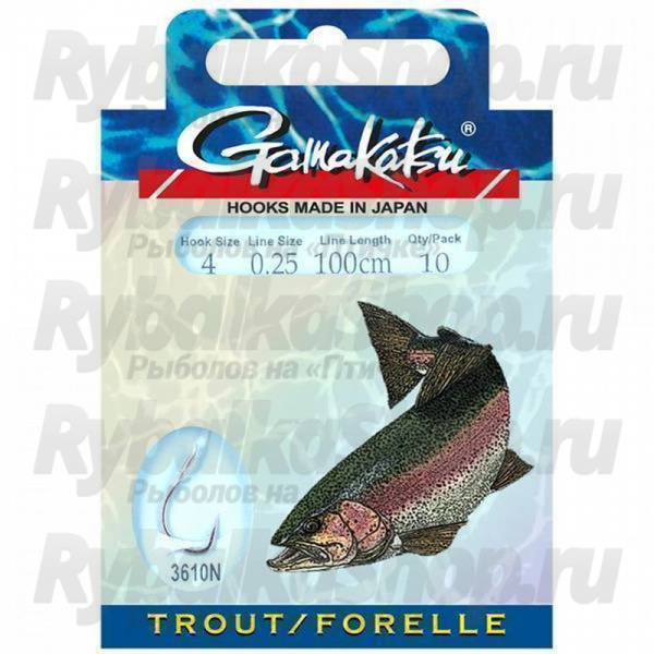 Крючок Gamakatsu BKD-3610N Trout Spiral c поводком 100cm №04 (4шт)
