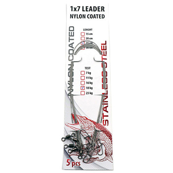 Поводок стальной NAMAZU Leader 1х7 Nylon Coated, d-0,24 мм, L-20 см, test- 7 кг (уп. 5 шт.)